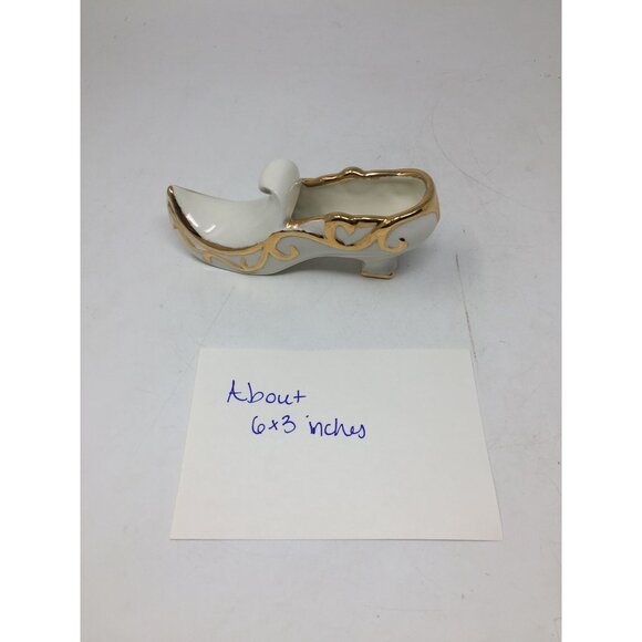 Vintage White Porcelain Shoe with Heel Trimmed in Gold with Curled point - Picture 9 of 9